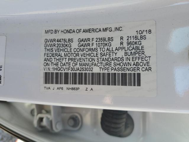 1HGCV1F30JA253032 - 2018 HONDA ACCORD SPORT 白色 照片 12