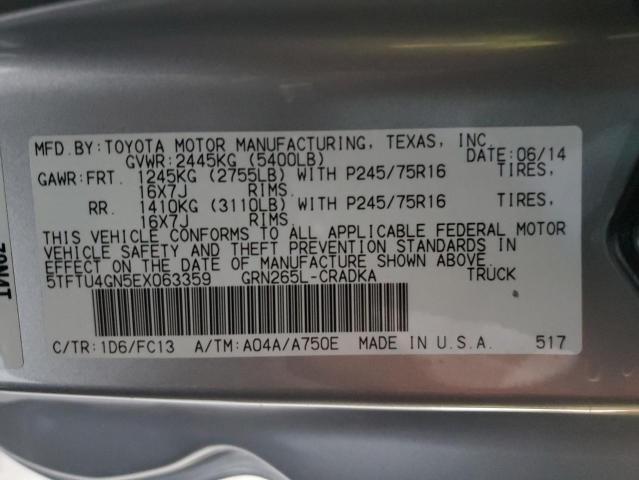 5TFTU4GN5EX063359 - 2014 TOYOTA TACOMA PRERUNNER ACCESS CAB GRAY photo 12