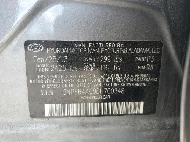 5NPEB4AC9DH700348 - 2013 HYUNDAI SONATA GLS GRAY photo 12