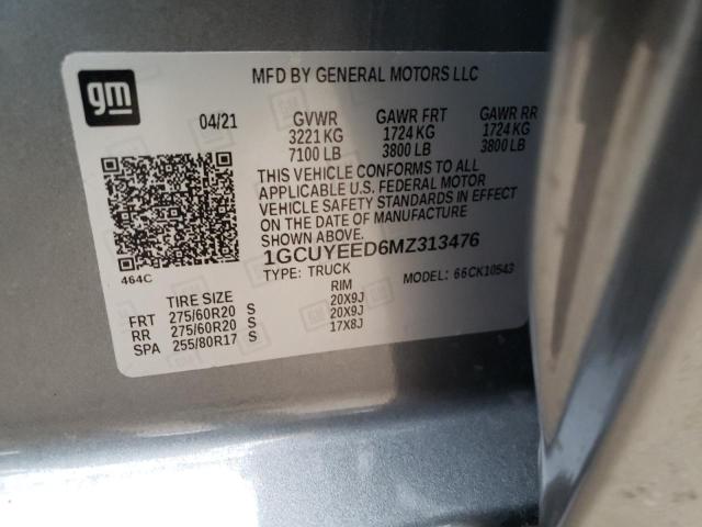 1GCUYEED6MZ313476 - 2021 CHEVROLET SILVERADO K1500 RST GRAY photo 12