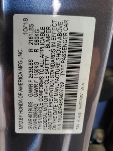 19UUB2F46KA007759 - 2019 ACURA TLX TECHNOLOGY 灰色 照片 12