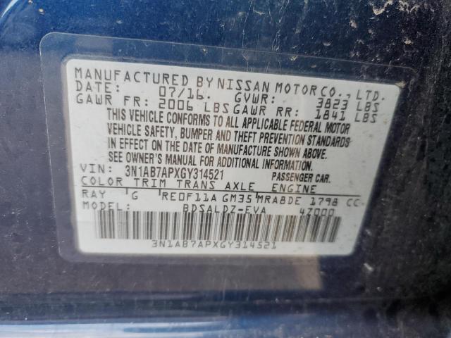 3N1AB7APXGY314521 - 2016 NISSAN SENTRA S BLUE photo 13