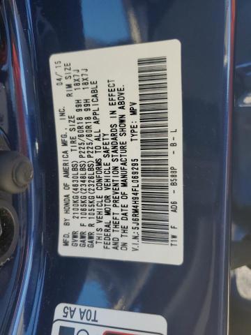 5J6RM4H94FL069295 - 2015 HONDA CR-V TOURING BLUE photo 12