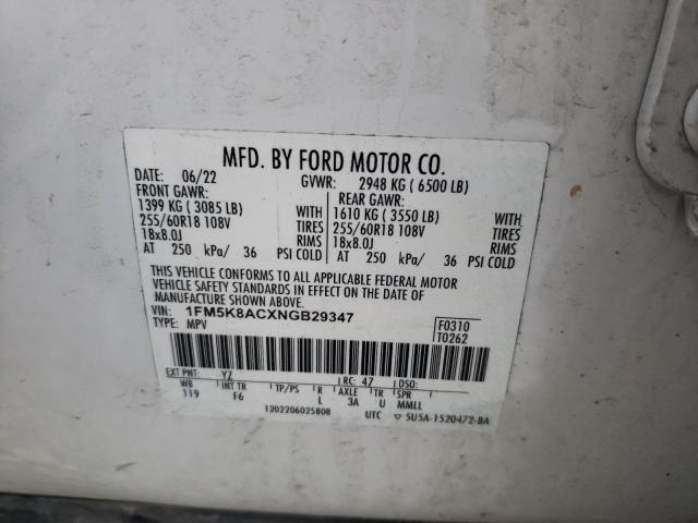 1FM5K8ACXNGB29347 - 2022 FORD EXPLORER POLICE INTERCEPTOR أبيض صورة 14