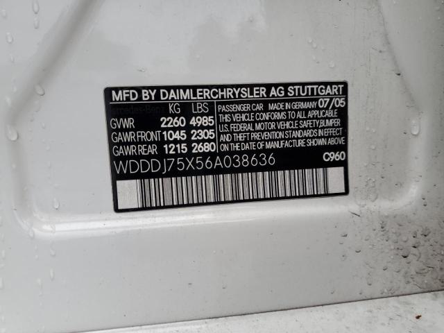 WDDDJ75X56A038636 - 2006 MERCEDES-BENZ CLS 500C WHITE photo 12