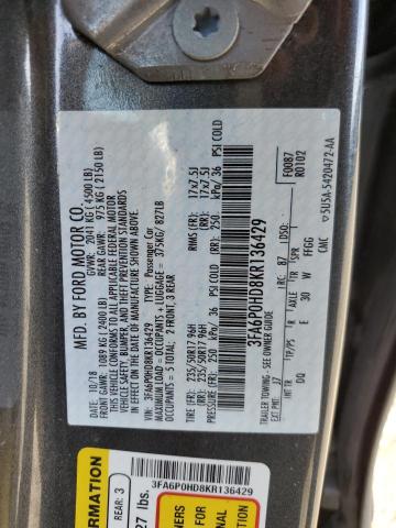 3FA6P0HD8KR136429 - 2019 FORD FUSION SE GRAY photo 13