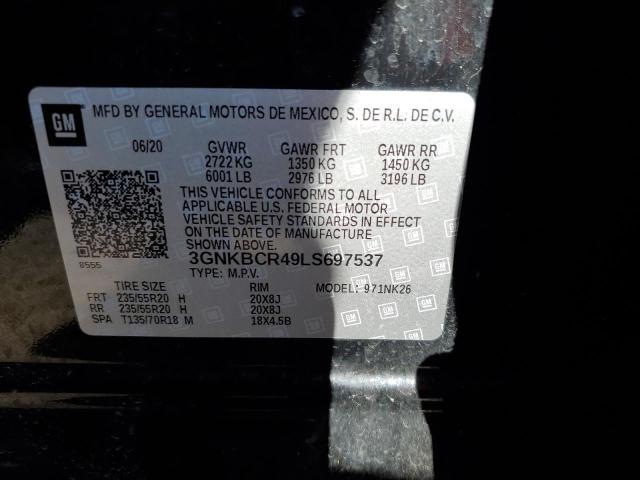 3GNKBCR49LS697537 - 2020 CHEVROLET BLAZER 2LT BLACK photo 12