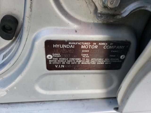 KMHWF35H22A708025 - 2002 HYUNDAI SONATA GLS SILVER photo 12