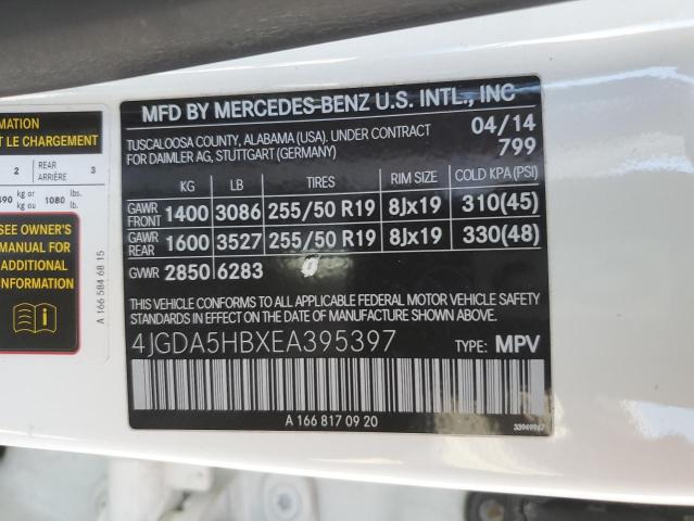 4JGDA5HBXEA395397 - 2014 MERCEDES-BENZ ML 350 4MATIC WHITE photo 13