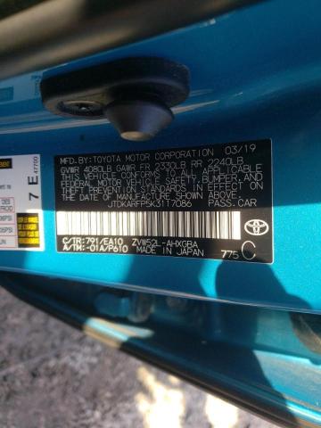 JTDKARFP5K3117086 - 2019 TOYOTA PRIUS PRIM 蓝色 照片 10