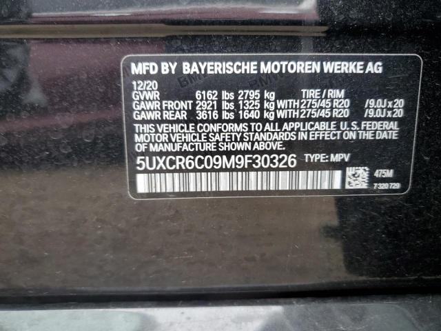 5UXCR6C09M9F30326 - 2021 BMW X5 XDRIVE40I BLACK photo 12