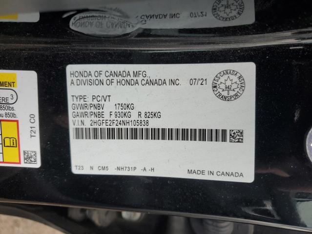 2HGFE2F24NH105838 - 2022 HONDA CIVIC LX BLACK photo 13