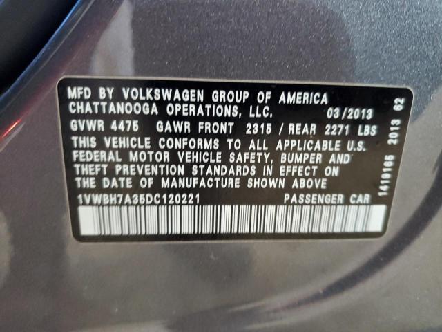 1VWBH7A35DC120221 - 2013 VOLKSWAGEN PASSAT SE GRAY photo 12