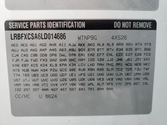 LRBFXCSA6LD014686 - 2020 BUICK ENVISION ESSENCE Սպիտակ լուսանկար 14