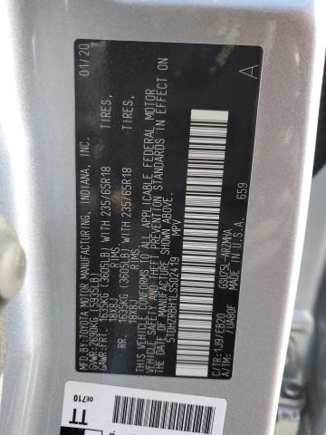 5TDHZRBH1LS502419 - 2020 TOYOTA HIGHLANDER XLE SILVER photo 13