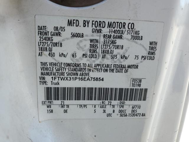 1FTWX31P16EA75854 - 2006 FORD F350 SRW SUPER DUTY WHITE photo 12