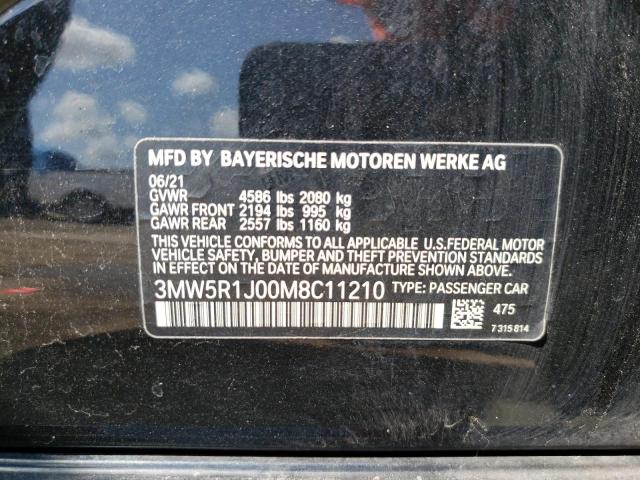 3MW5R1J00M8C11210 - 2021 BMW 330I BLACK photo 12