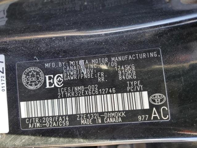 2T1KR32EX6C612746 - 2006 TOYOTA COROLLA MA XR BLACK photo 12