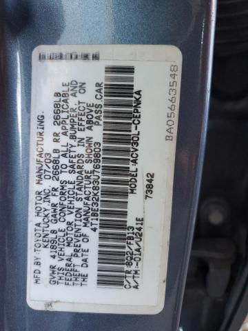 4T1BE32K83U769803 - 2003 TOYOTA CAMRY LE BLUE photo 12