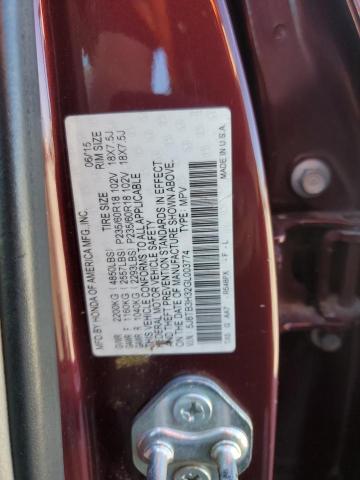 5J8TB3H32GL003774 - 2016 ACURA RDX BURGUNDY photo 13