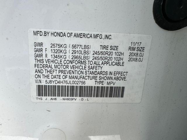 5J8YD4H76JL002756 - 2018 ACURA MDX TECHNOLOGY WHITE photo 11