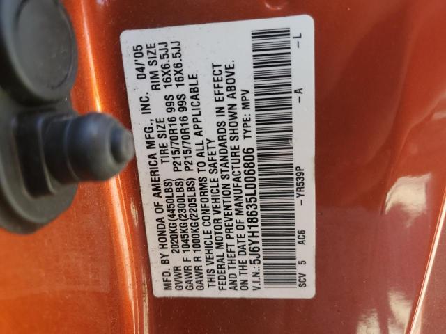 5J6YH18635L006806 - 2005 HONDA ELEMENT EX ORANGE photo 13