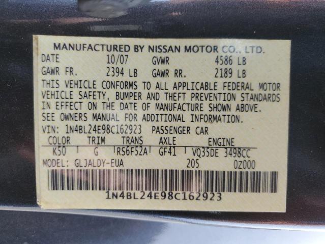 1N4BL24E98C162923 - 2008 NISSAN ALTIMA 3.5SE GRAY photo 12