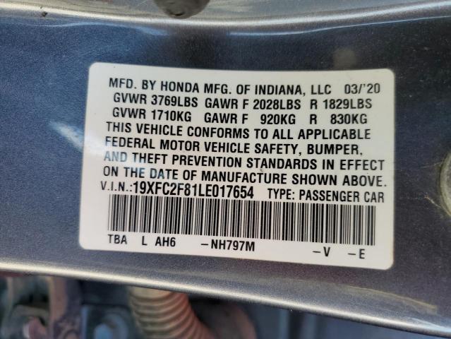 19XFC2F81LE017654 - 2020 HONDA CIVIC SPORT Gri fotoğraf 12