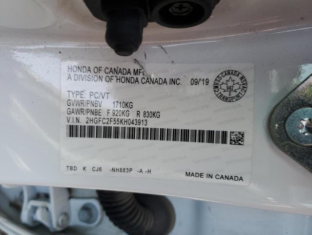 2HGFC2F55KH043913 - 2019 HONDA CIVIC LX WHITE photo 12