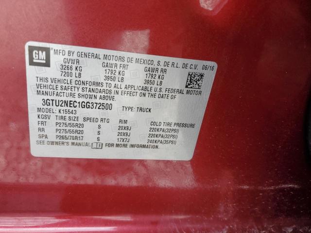 3GTU2NEC1GG372500 - 2016 GMC SIERRA K1500 SLT RED photo 12