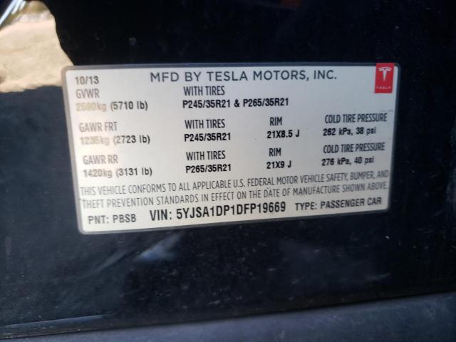 5YJSA1DP1DFP19669 - 2013 TESLA MODEL S BLACK photo 12