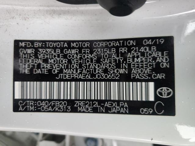 JTDEPRAE6LJ030652 - 2020 TOYOTA COROLLA LE 白色 照片 12