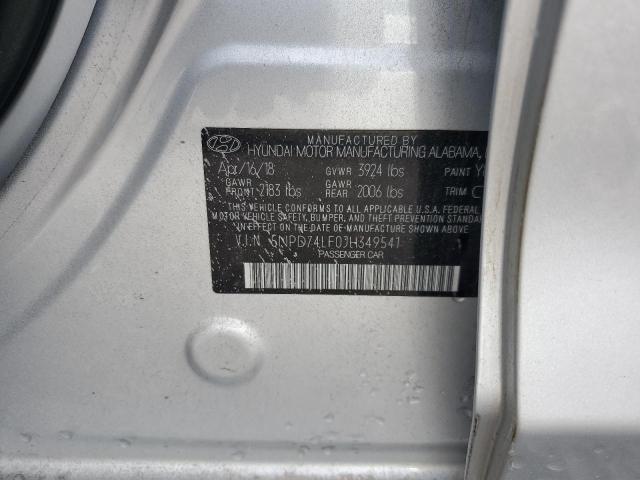 5NPD74LF0JH349541 - 2018 HYUNDAI ELANTRA SE SILVER photo 12