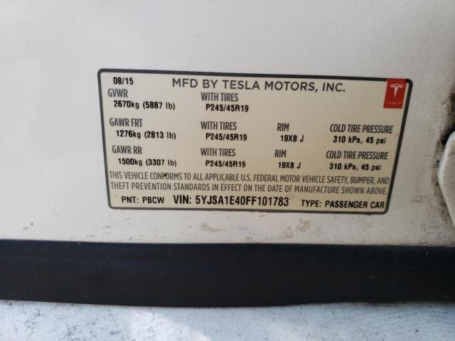 5YJSA1E40FF101783 - 2015 TESLA MODEL S თეთრი ფოტო 12