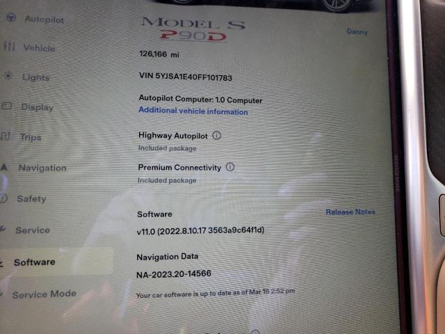 5YJSA1E40FF101783 - 2015 TESLA MODEL S თეთრი ფოტო 9