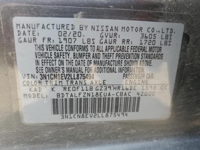 3N1CN8EV2LL875494 - 2020 NISSAN VERSA SV GRAY photo 12