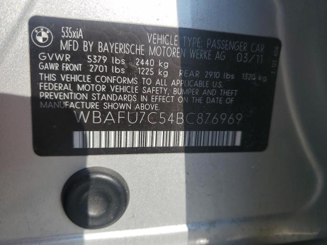 WBAFU7C54BC876969 - 2011 BMW 535 XI SILVER photo 12