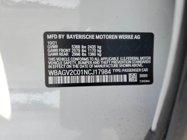 WBAGV2C01NCJ17984 - 2022 BMW 840I WHITE photo 12