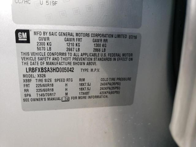 LRBFXBSA3HD005042 - 2017 BUICK ENVISION ESSENCE Արծաթագույն լուսանկար 13