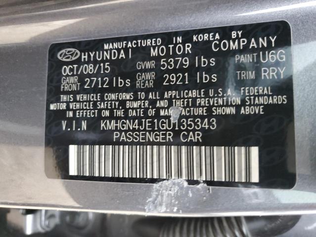 KMHGN4JE1GU135343 - 2016 HYUNDAI GENESIS 3.8L GRAY photo 12