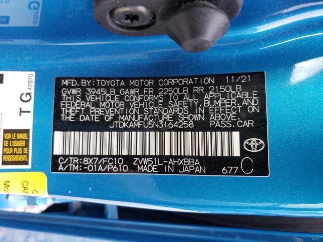 JTDKAMFU5N3164258 - 2022 TOYOTA PRIUS NIGHT SHADE BLUE photo 12