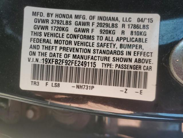 19XFB2F92FE249115 - 2015 HONDA CIVIC EXL შავი ფოტო 13