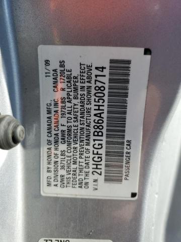 2HGFG1B86AH508714 - 2010 HONDA CIVIC EX SILVER photo 12