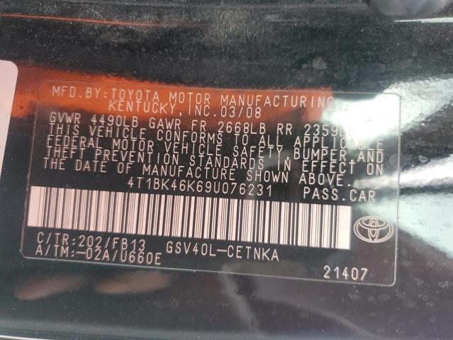 4T1BK46K69U076231 - 2009 TOYOTA CAMRY SE BLACK photo 13