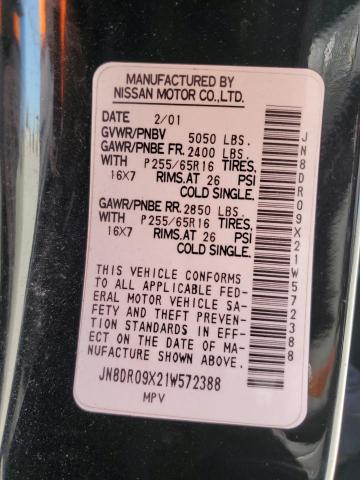 JN8DR09X21W572388 - 2001 NISSAN PATHFINDER LE 黑色 照片 13