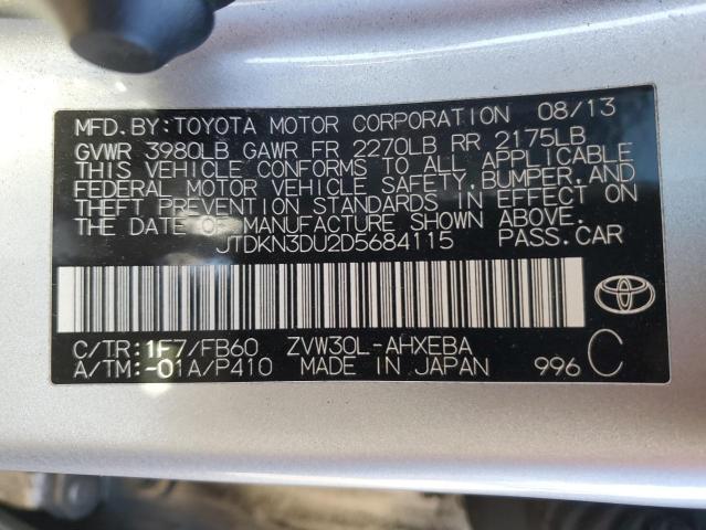 JTDKN3DU2D5684115 - 2013 TOYOTA PRIUS SILVER photo 12