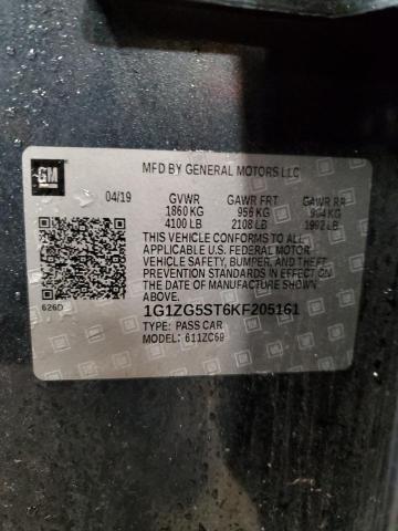 1G1ZG5ST6KF205161 - 2019 CHEVROLET MALIBU RS CHARCOAL photo 12