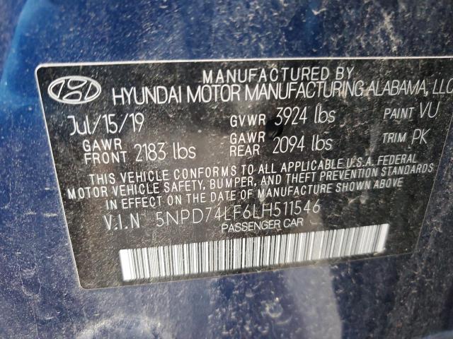 5NPD74LF6LH511546 - 2020 HYUNDAI ELANTRA SE BLUE photo 13