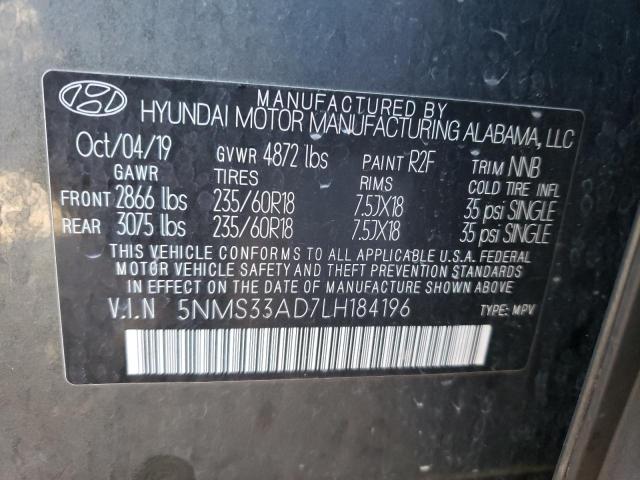 5NMS33AD7LH184196 - 2020 HYUNDAI SANTA FE SEL GRAY photo 14