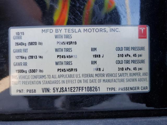 5YJSA1E27FF108261 - 2015 TESLA MODEL S BLACK photo 13